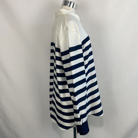 Blue White Striped With Collar Sweatshirt - Picture 2 of 5